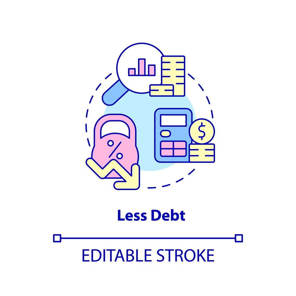 Less debt concept icon. Deficit accumulation. Balanced budget requirement abstract idea thin line illustration. Isolated outline drawing. Editable stroke. vector