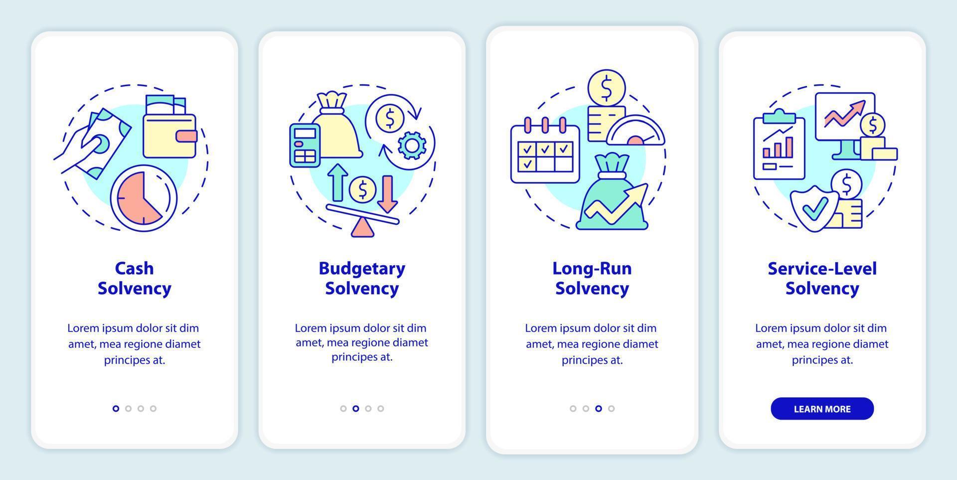 Budget balance onboarding mobile app screen. Expenditures and income walkthrough 4 steps graphic instructions pages with linear concepts. UI, UX, GUI template. vector