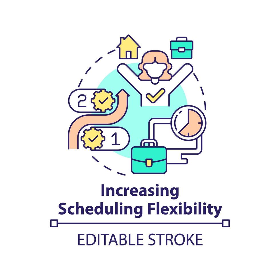 Increasing scheduling flexibility concept icon. Mental health trend at work abstract idea thin line illustration. Isolated outline drawing. Editable stroke. vector