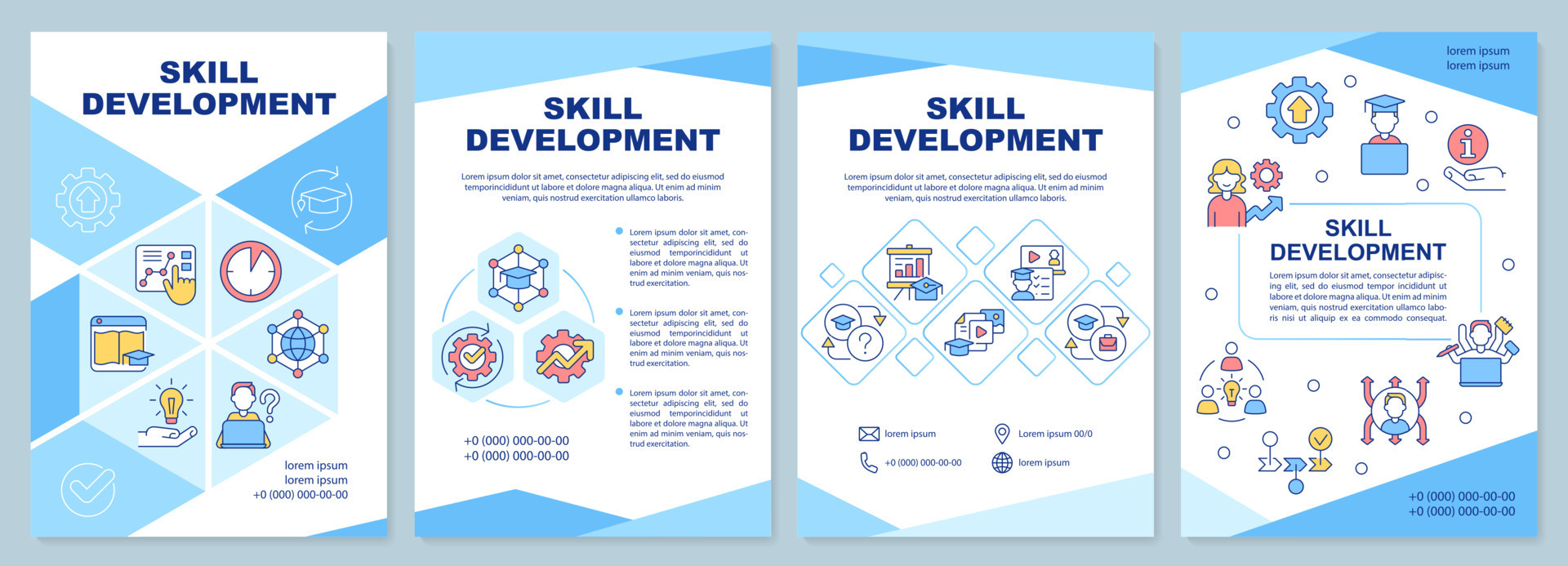 Skill development blue brochure template. Achieving career goals