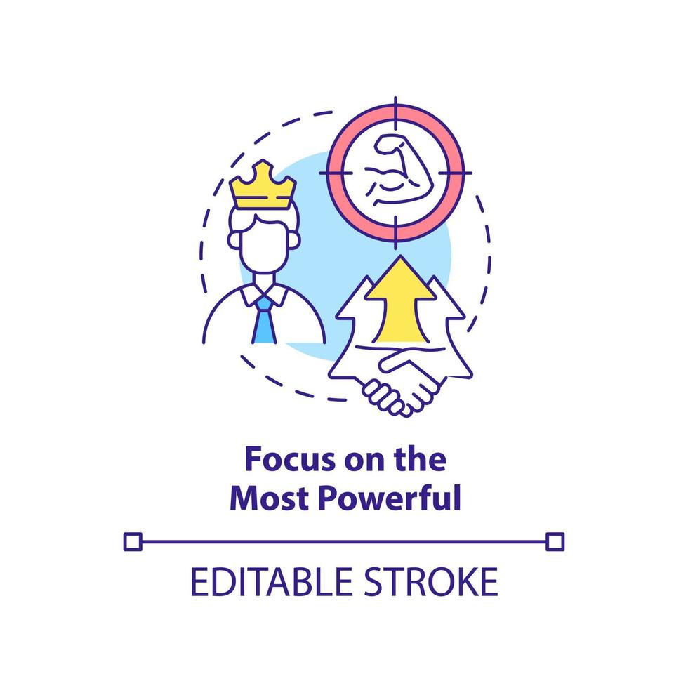 Focus on most powerful concept icon. Influential investors. Stakeholder engagement abstract idea thin line illustration. Isolated outline drawing. Editable stroke. vector