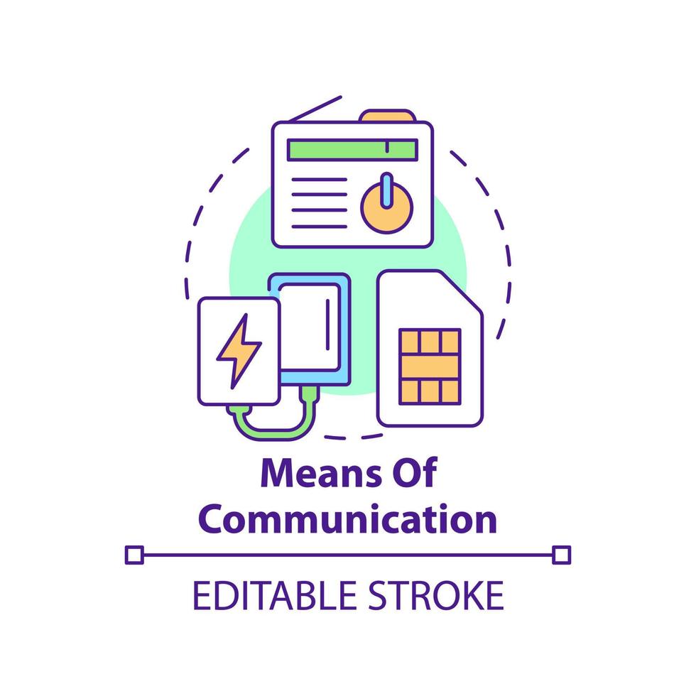 Means of communication concept icon. Thing to store for surviving. Emergency go bag abstract idea thin line illustration. Isolated outline drawing. Editable stroke. vector