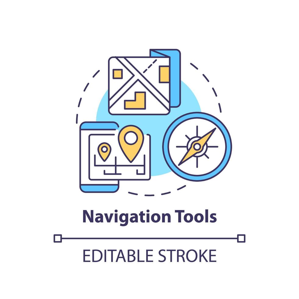 Navigation tools concept icon. Things to pack for refugees. Emergency go bag actions abstract idea thin line illustration. Isolated outline drawing. Editable stroke. vector