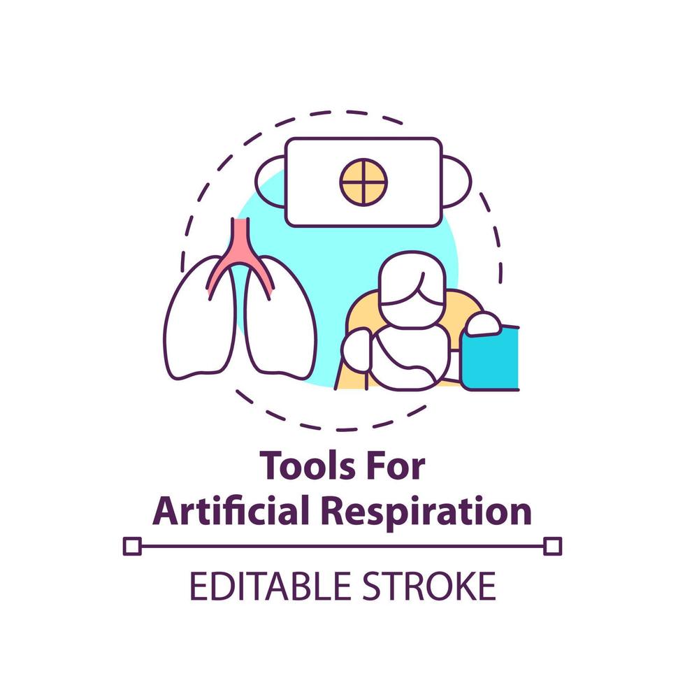 Tools for artificial respiration concept icon. First aid at breathing issues abstract idea thin line illustration. Isolated outline drawing. Editable stroke. vector