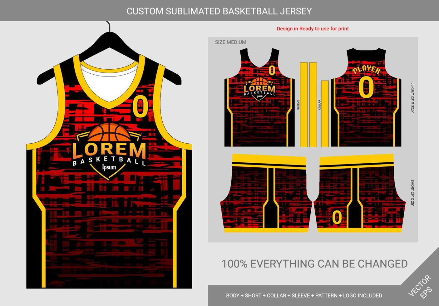 abstract black and red yellow lines basketball jersey template vector