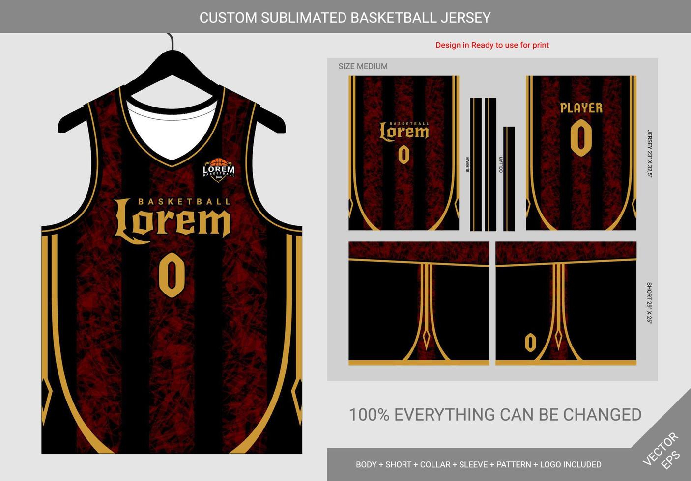 abstract black red and gold basketball jersey template vector