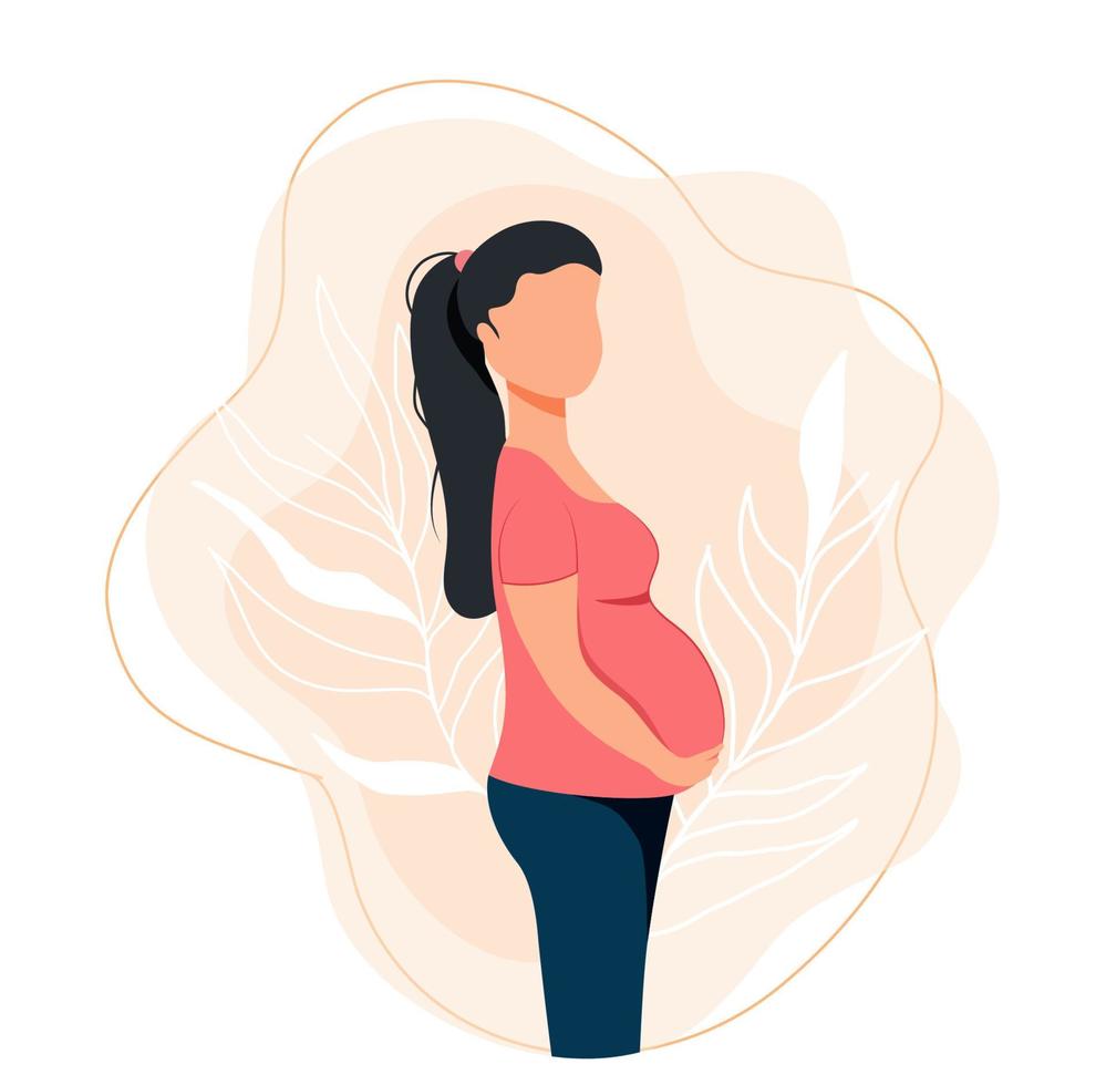 Future mom. At 9 months pregnant. Fetus. Vector stock illustration. A character without a face. Flat style. Childbirth. Motherhood