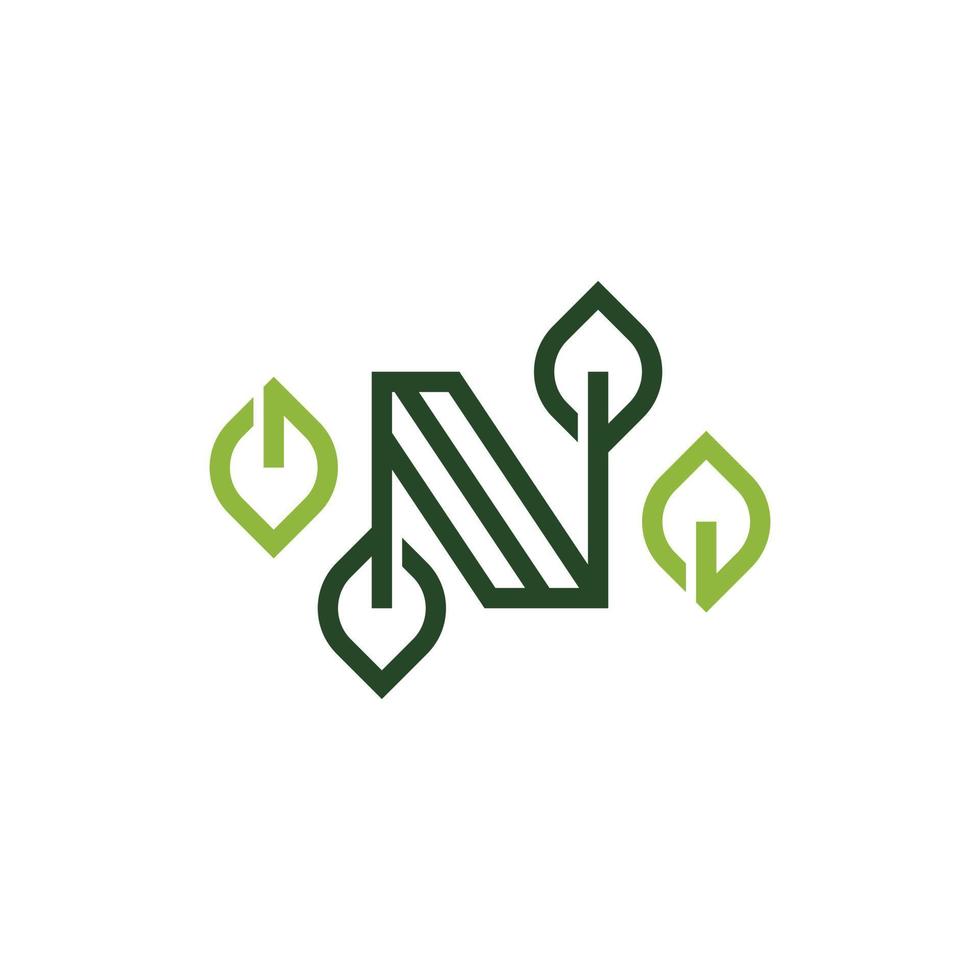 Letter N Leaf Line Nature Simple Logo vector