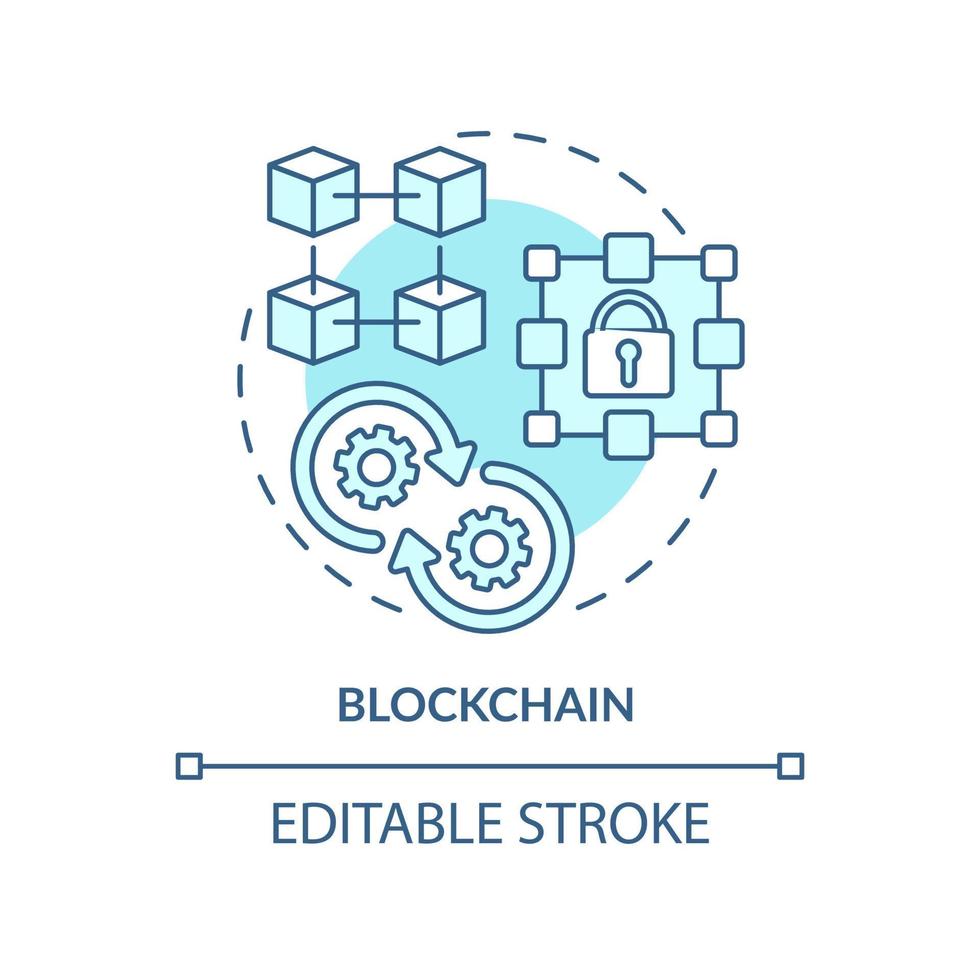 Blockchain turquoise concept icon. Highest paying freelance skill abstract idea thin line illustration. Encrypted data. Isolated outline drawing. Editable stroke. vector