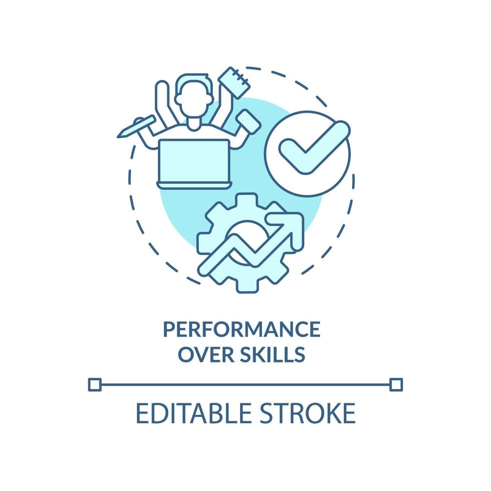 Performance over skills turquoise concept icon. High demand skill in development abstract idea thin line illustration. Isolated outline drawing. Editable stroke. vector