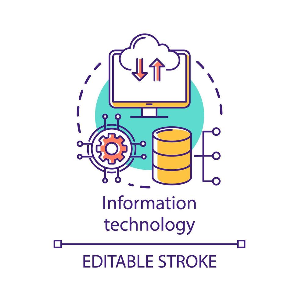 Information technology concept icon. Computer science. Structuring, storing, retrieving, and sending information idea thin line illustration. Vector isolated outline drawing. Editable stroke