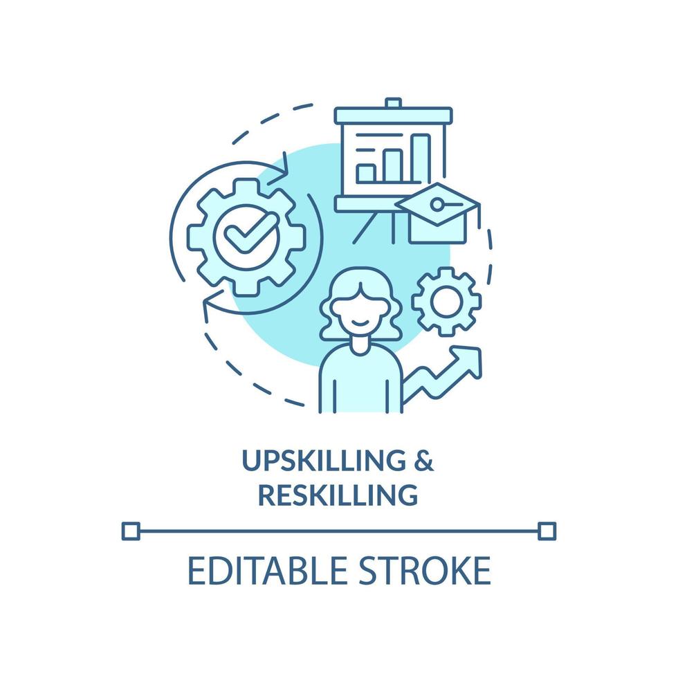 Upskilling and reskilling turquoise concept icon. Learning approach abstract idea thin line illustration. Competencies. Isolated outline drawing. Editable stroke. vector