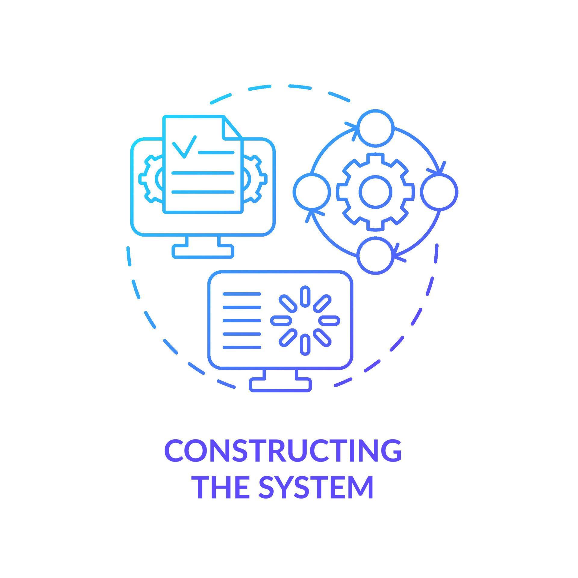 Constructing system blue gradient concept icon. Data system development ...