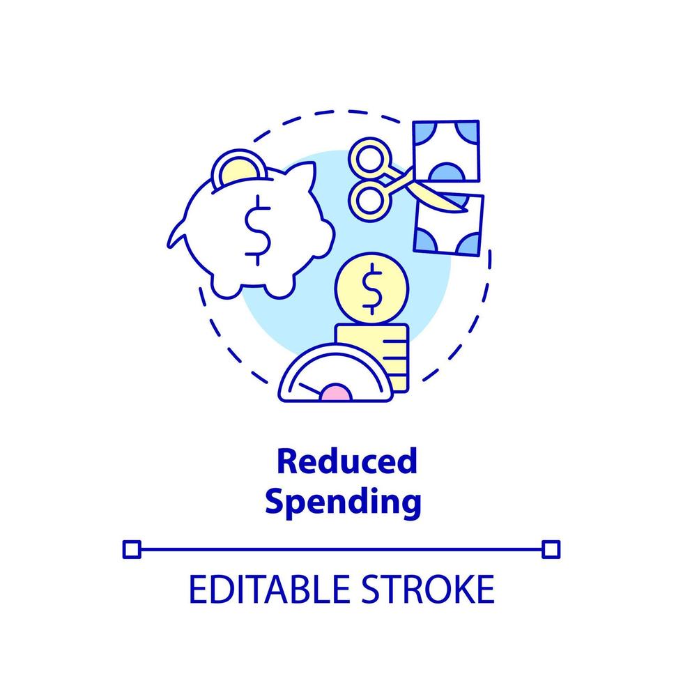 Reduced spending concept icon. Decreasing expenditures. Balanced budget requirement abstract idea thin line illustration. Isolated outline drawing. Editable stroke. vector