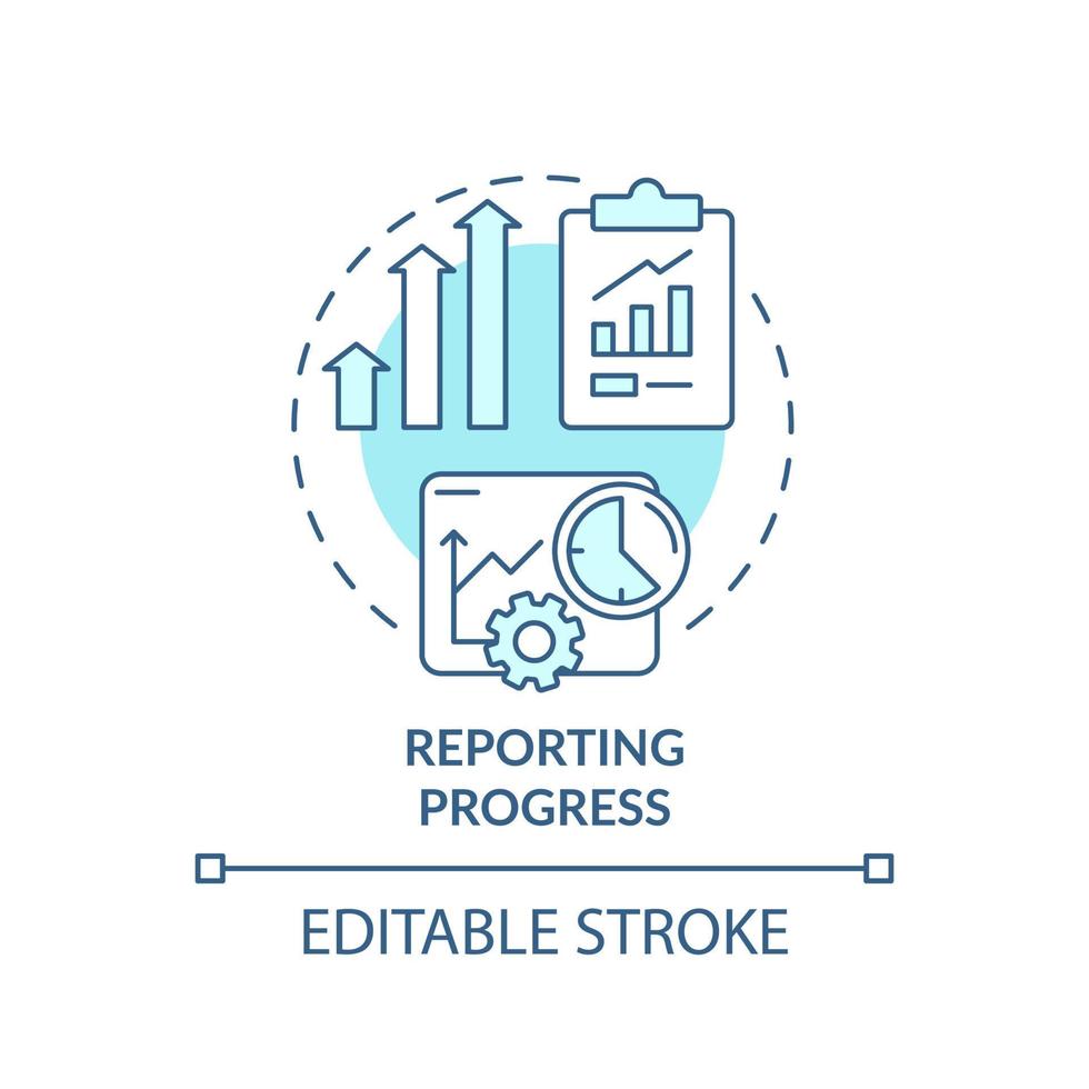 Reporting progress turquoise concept icon. Business analyst responsibility abstract idea thin line illustration. Isolated outline drawing. Editable stroke. vector