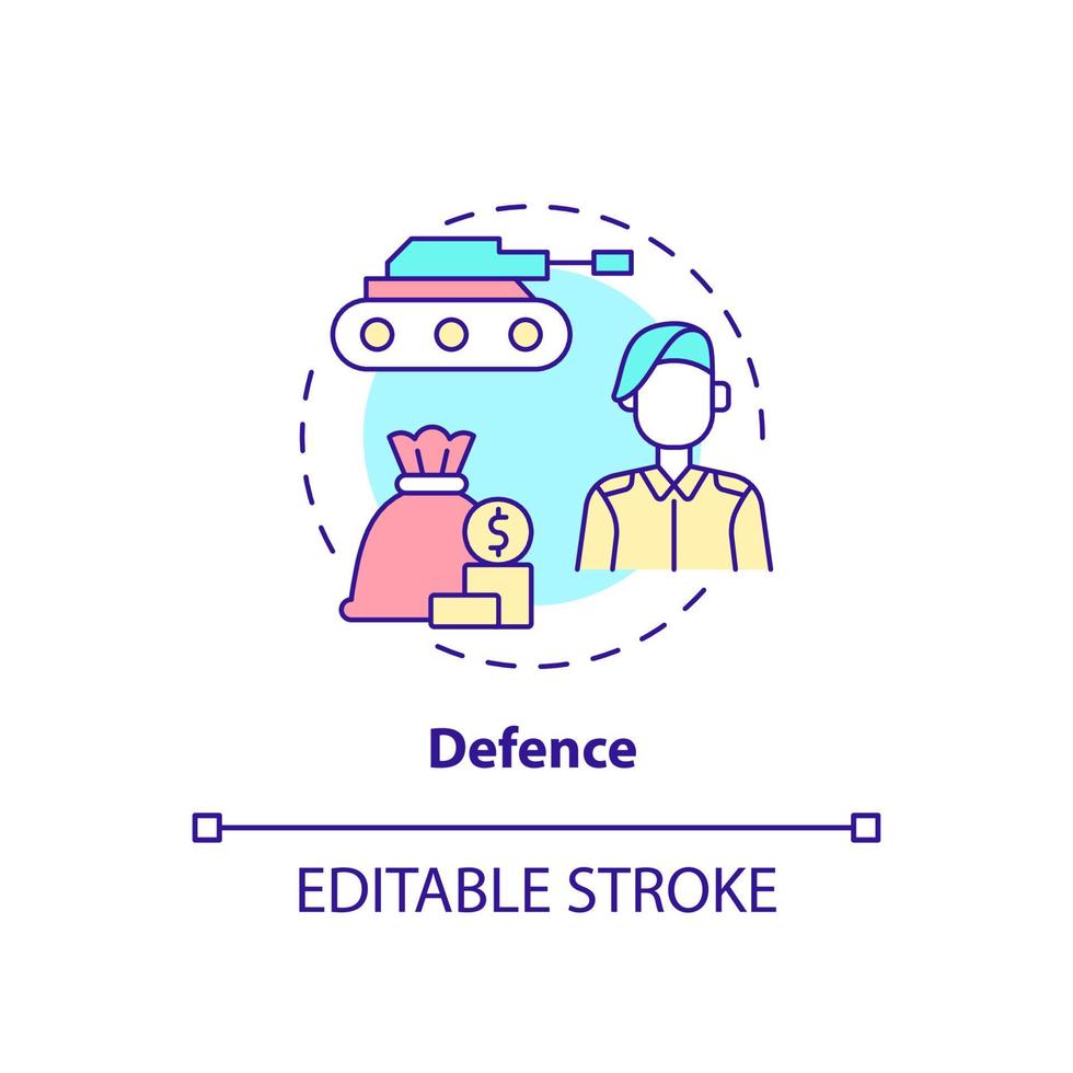 Defence concept icon. Financial support. Military forces. Expenditures abstract idea thin line illustration. Isolated outline drawing. Editable stroke. vector