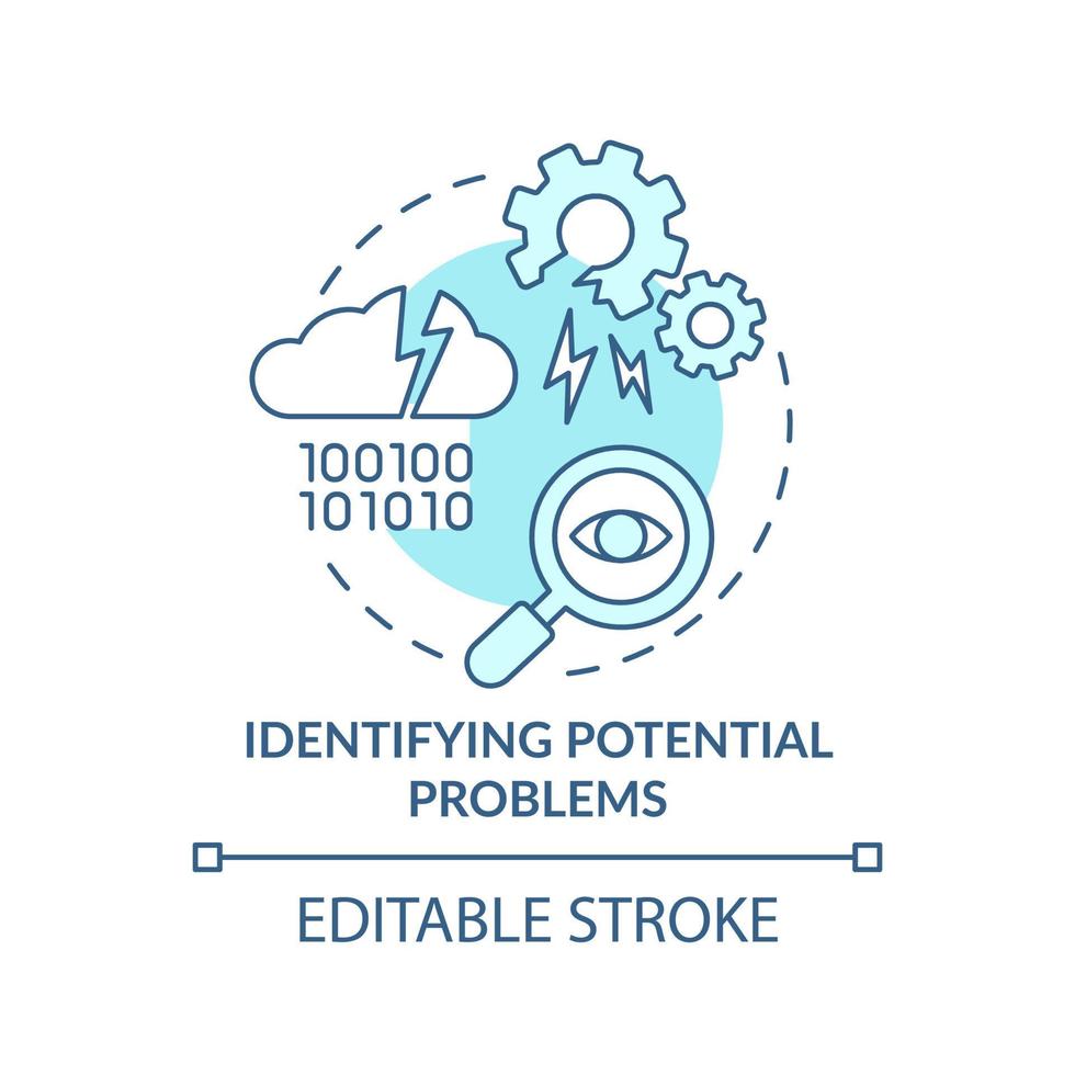 Identifying potential problems turquoise concept icon. Business analyst function abstract idea thin line illustration. Isolated outline drawing. Editable stroke. vector