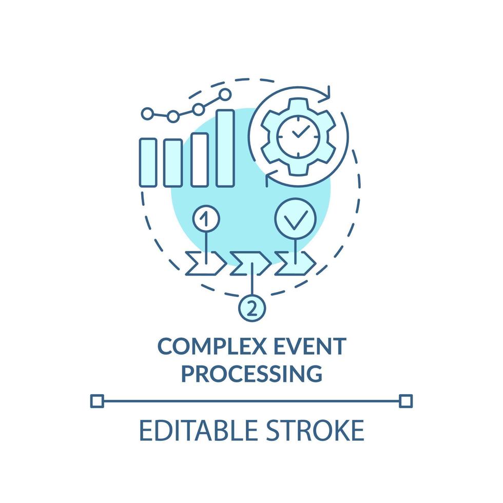 Complex event processing turquoise concept icon. Business intelligence technology abstract idea thin line illustration. Isolated outline drawing. Editable stroke. vector