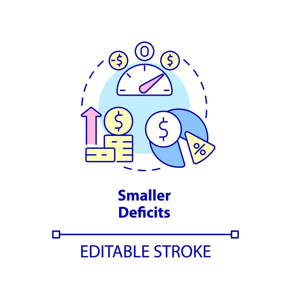 Smaller deficits concept icon. Avoid shortfall. Balanced budget requirement abstract idea thin line illustration. Isolated outline drawing. Editable stroke. vector