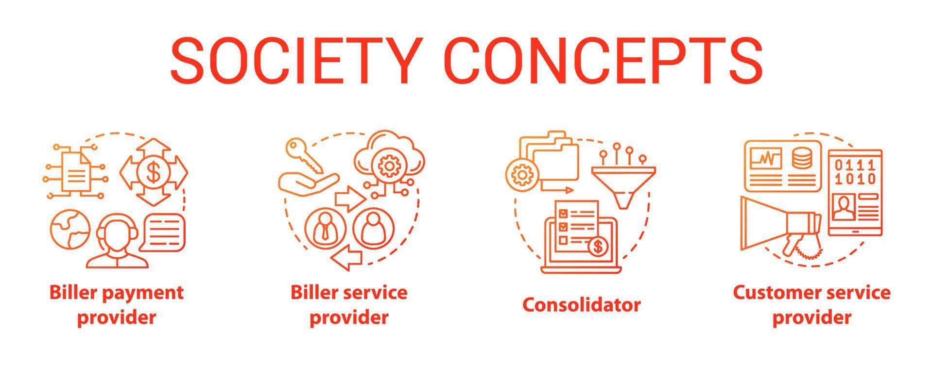 conjunto de iconos de concepto de facturación. ilustraciones de línea delgada de idea de sociedad. consolidador y servicio al cliente. comercio electrónico Proveedor de servicios y pago del facturador. dibujos de contorno aislados vectoriales. trazo editable vector