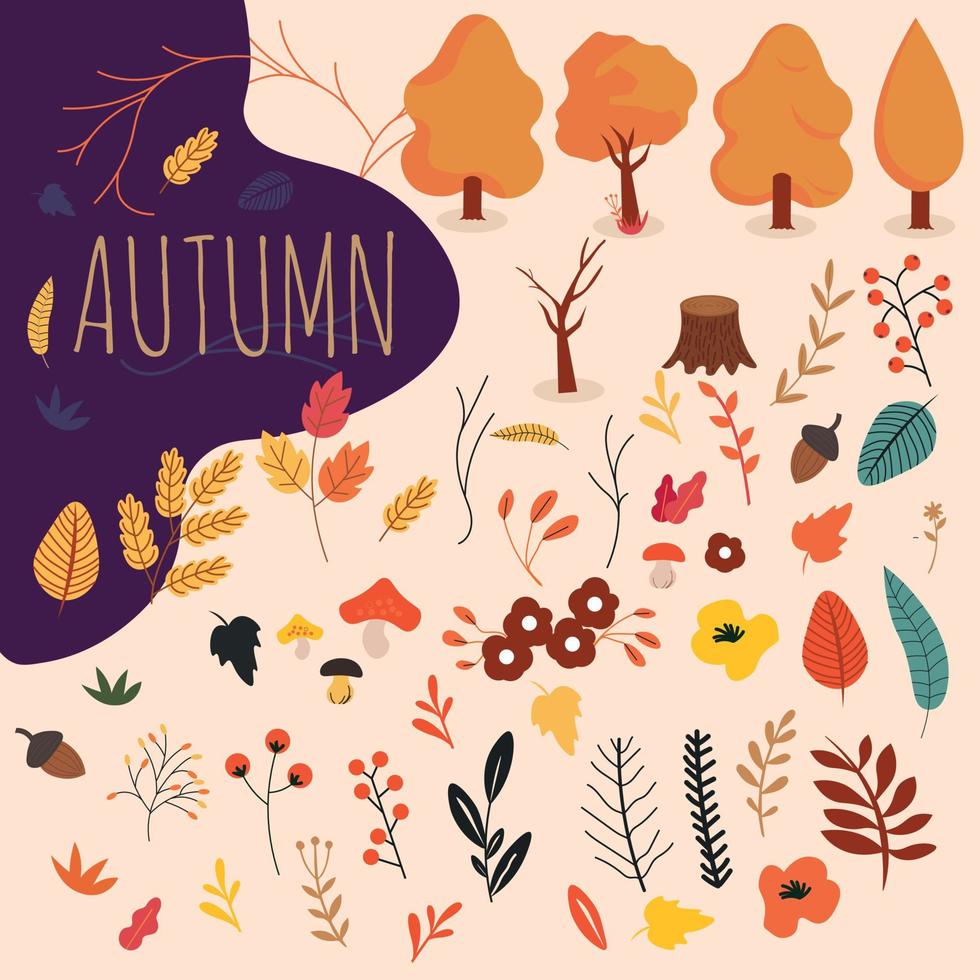 Autumn bundle of forest design elements vector