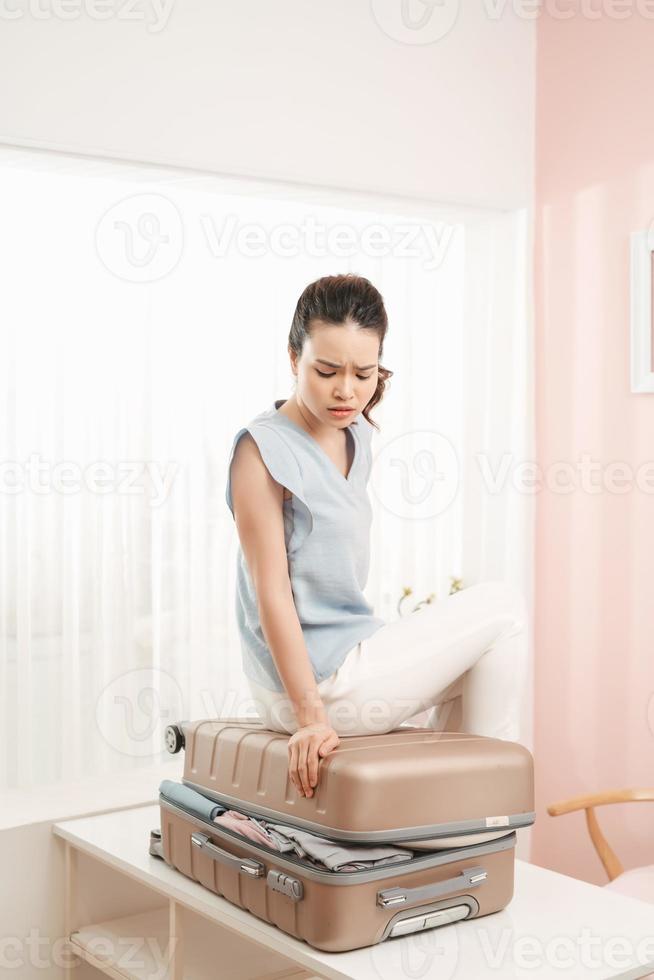 Girl Packing the Luggage Prepare for Her Trip Stock Image - Image