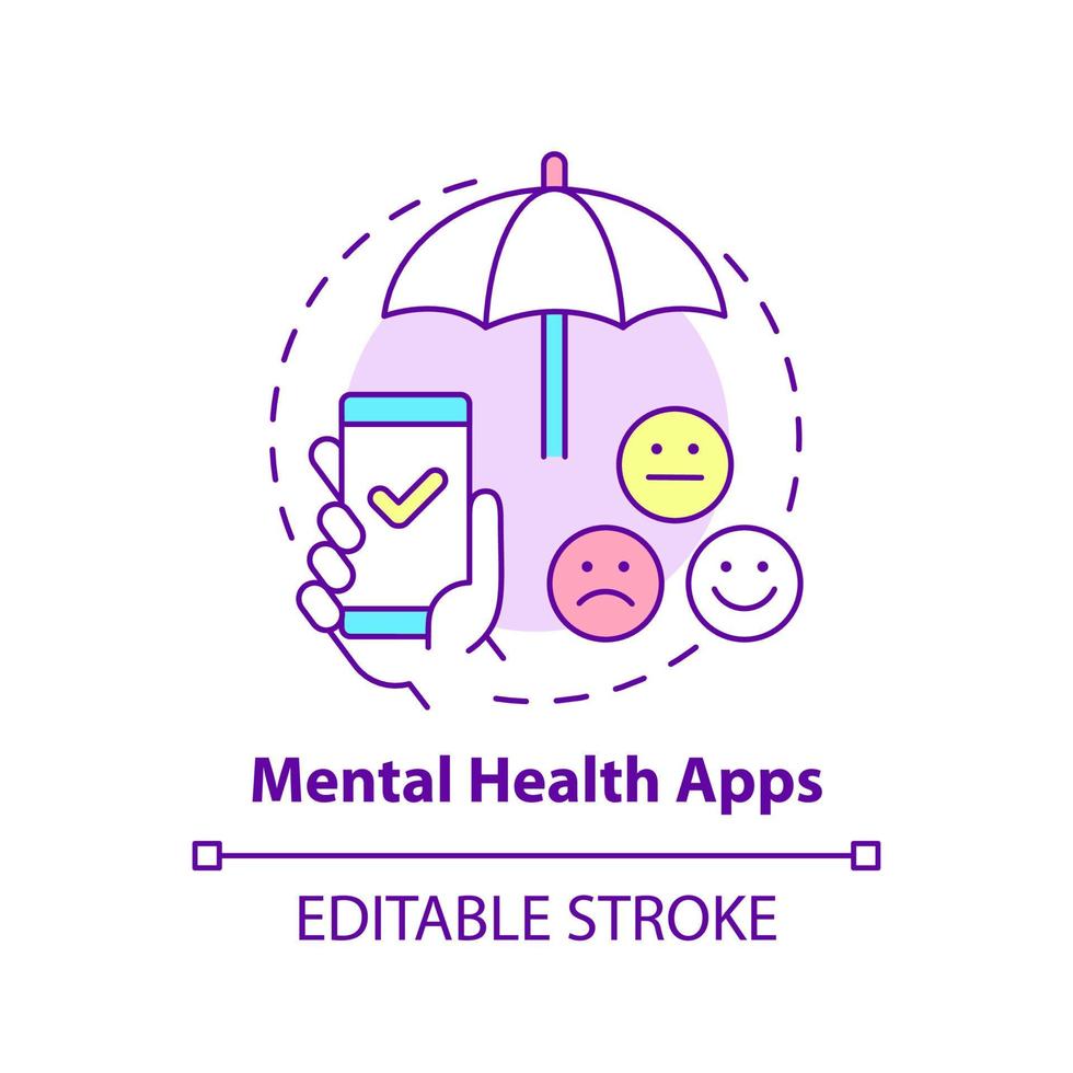 Mental health apps concept icon. Software for wellbeing. Trend in psychotherapy abstract idea thin line illustration. Isolated outline drawing. Editable stroke. vector