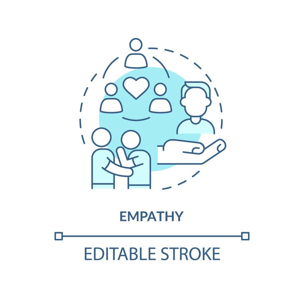 Empathy turquoise concept icon. Soft skill for career success abstract idea thin line illustration. Sharing feelings. Isolated outline drawing. Editable stroke. vector