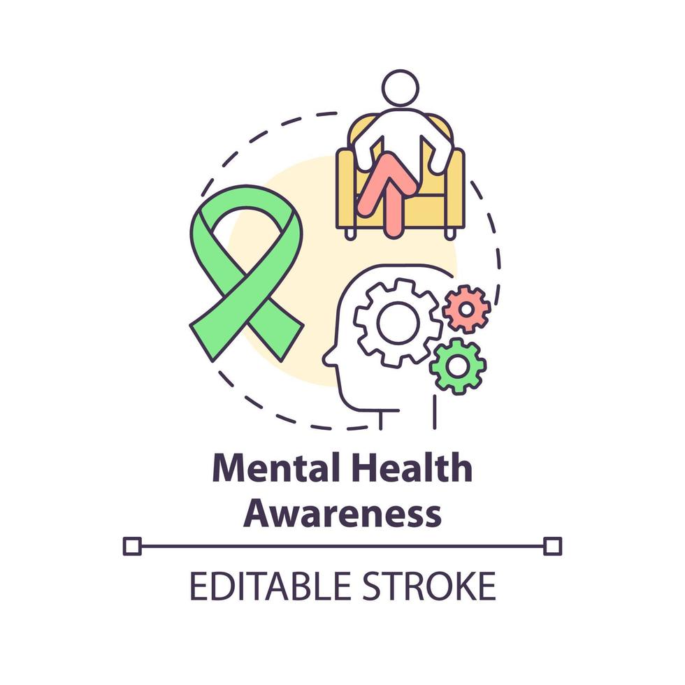 Mental health awareness concept icon. Psychological problem. Behavioral trend abstract idea thin line illustration. Isolated outline drawing. Editable stroke. vector