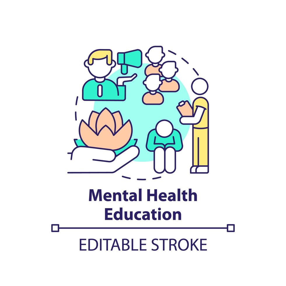 Mental health education concept icon. Mind state problem. Psychology trend at work abstract idea thin line illustration. Isolated outline drawing. Editable stroke. vector