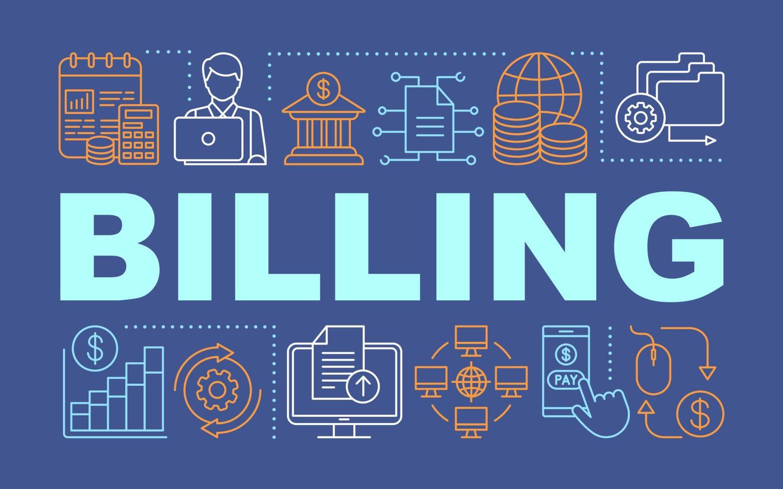 Billing services word concepts banner. Online finance transaction, transfer and assistance Presentation, website. Isolated lettering typography idea with linear icons. Vector outline illustration