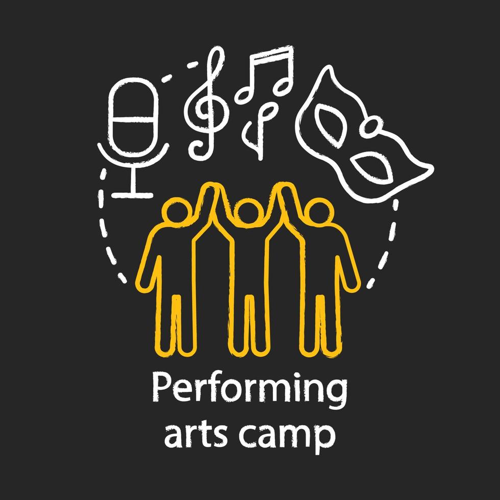 artes escénicas, iconos de concepto de tiza de campamento de artistas teatrales. comunidad de personalidades artísticas y creativas, idea de club. aficionados al teatro, al cine. ilustración de pizarra aislada vectorial vector