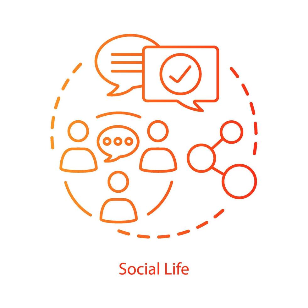 Social life interactions concept icon. Personal relationships, socializing, network development idea thin line illustration. Community communication. Vector isolated outline drawing. Editable stroke