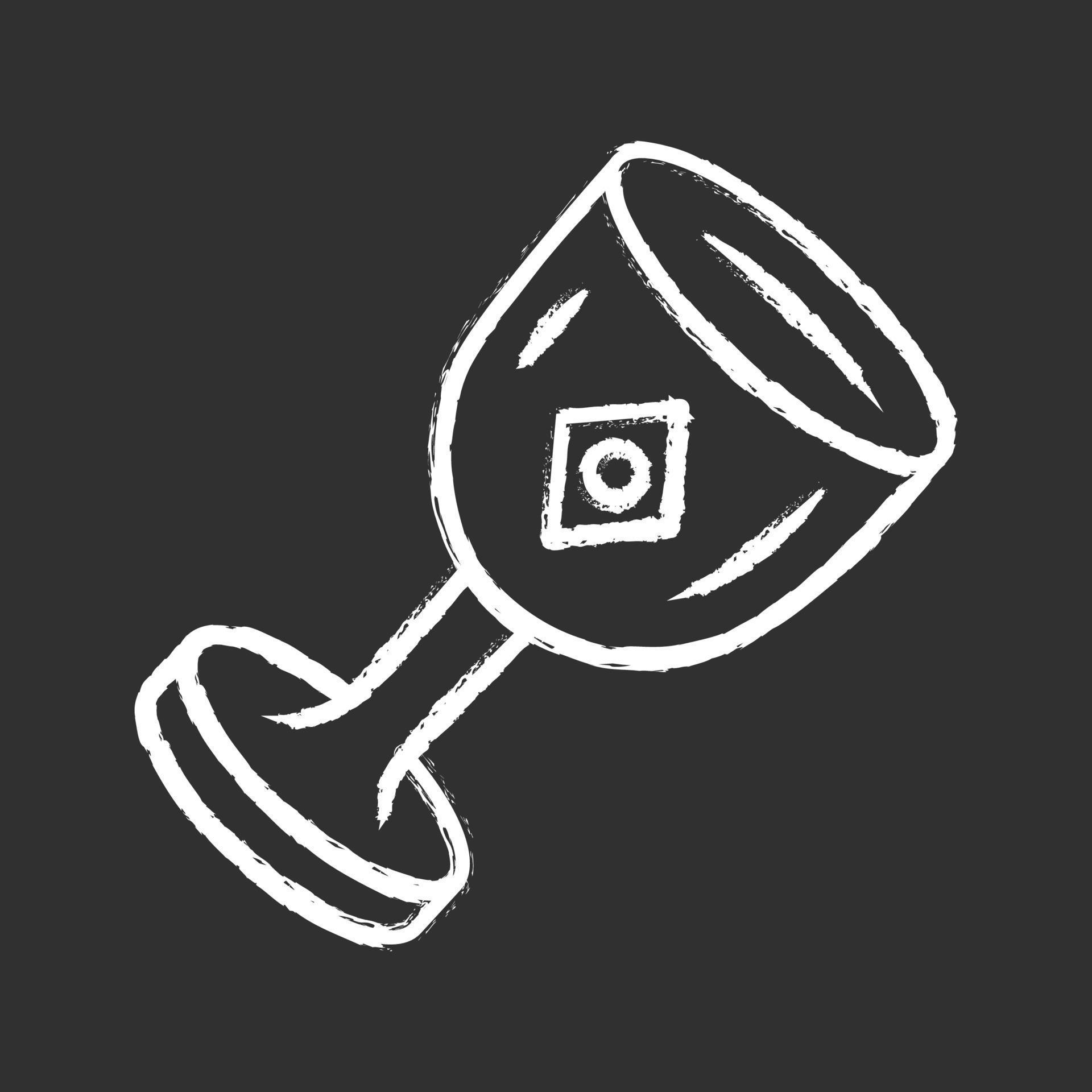 Chalice cup chalk icon. Medieval, ancient goblet. Holy Grail. Magical