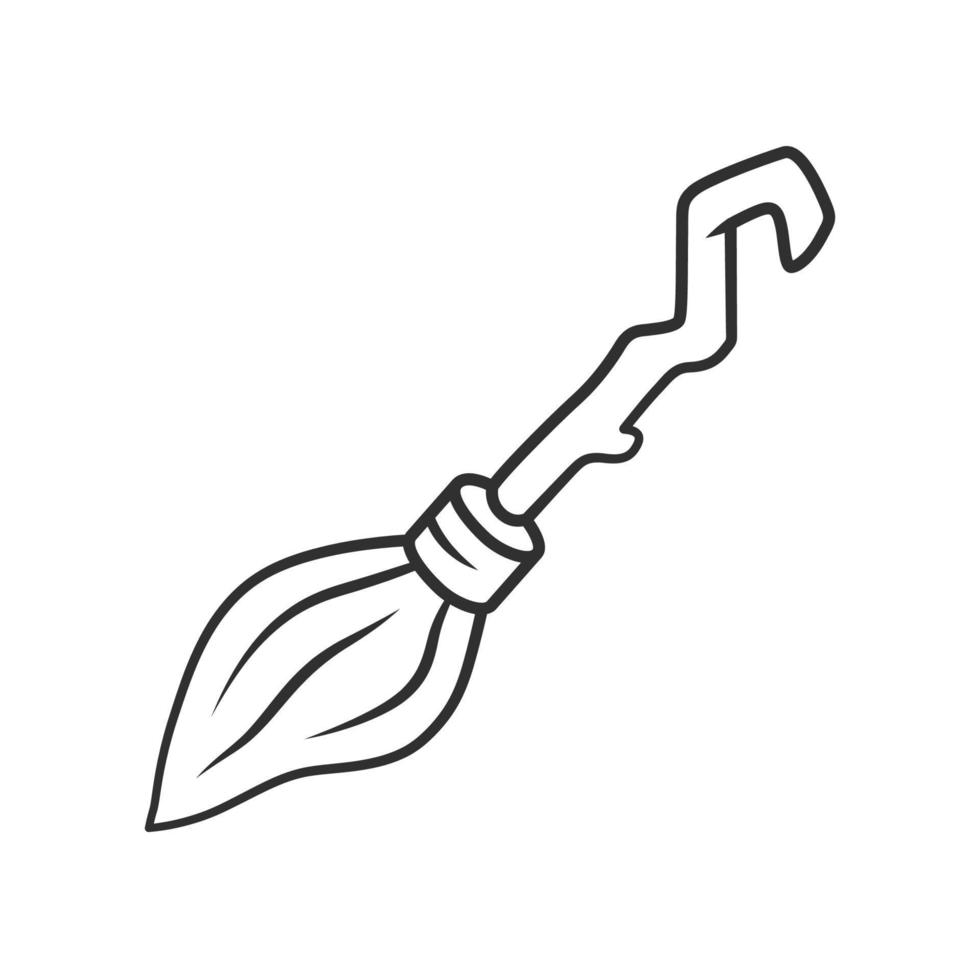 Witch broomstick linear icon. Thin line illustration. Magical broom stick for hag, sorceress. Flying wooden broom, besom. Witchcraft, sorcery tool. Vector isolated outline drawing. Editable stroke