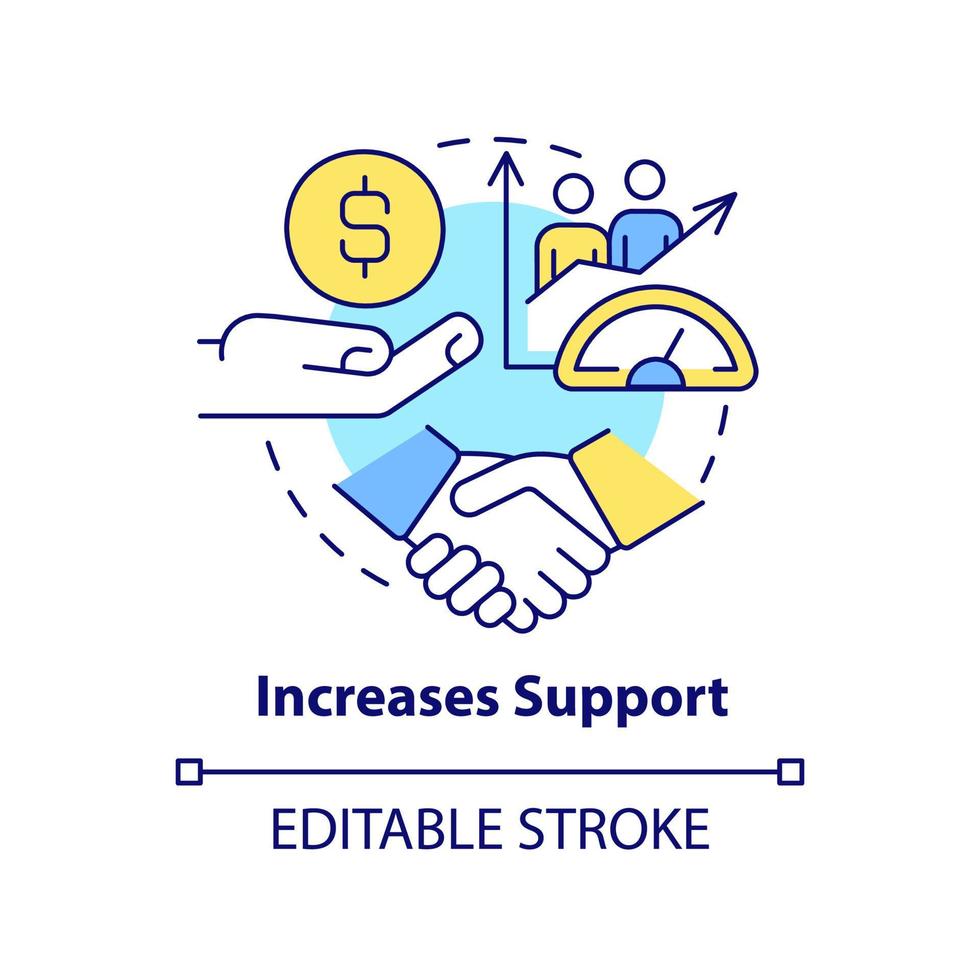 Increases support concept icon. Financial aid. Stakeholder management plan abstract idea thin line illustration. Isolated outline drawing. Editable stroke. vector