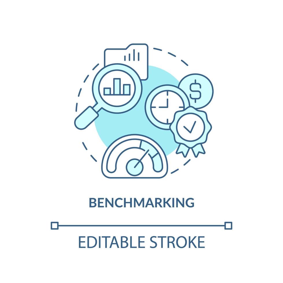 Benchmarking turquoise concept icon. Business intelligence abstract idea thin line illustration. Competitive analysis. Isolated outline drawing. Editable stroke. vector