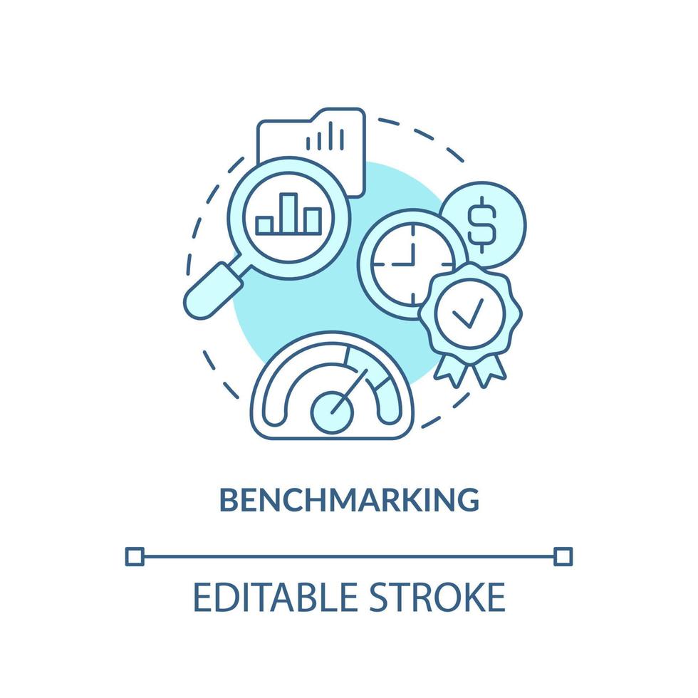 icono de concepto turquesa de evaluación comparativa. inteligencia empresarial idea abstracta ilustración de línea delgada. Análisis competitivo. dibujo de contorno aislado. trazo editable. vector