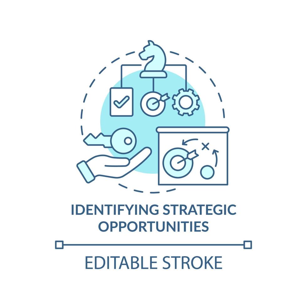Identifying strategic opportunities turquoise concept icon. Business analytics task abstract idea thin line illustration. Isolated outline drawing. Editable stroke. vector