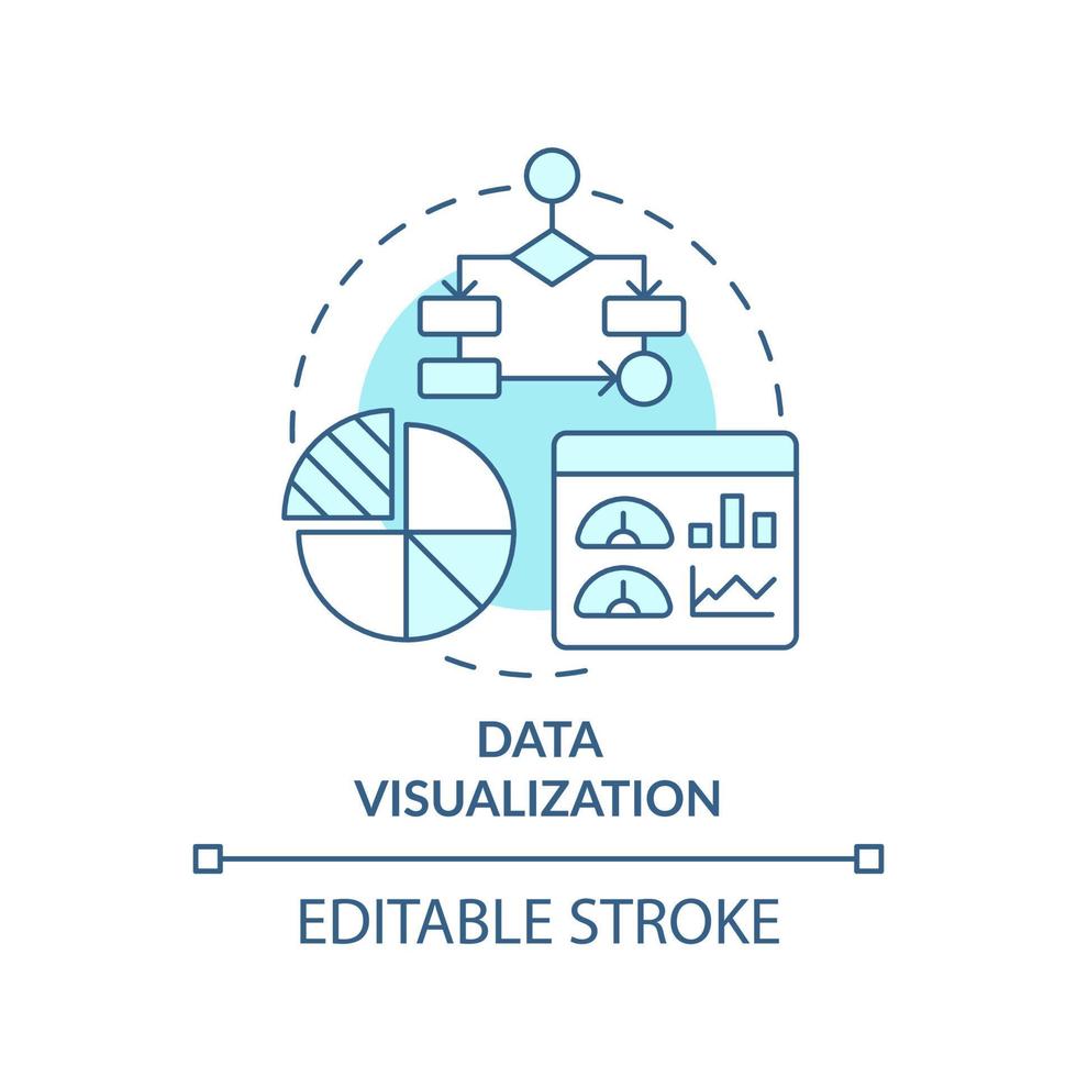 Data visualization turquoise concept icon. Business intelligence implementation abstract idea thin line illustration. Isolated outline drawing. Editable stroke. vector