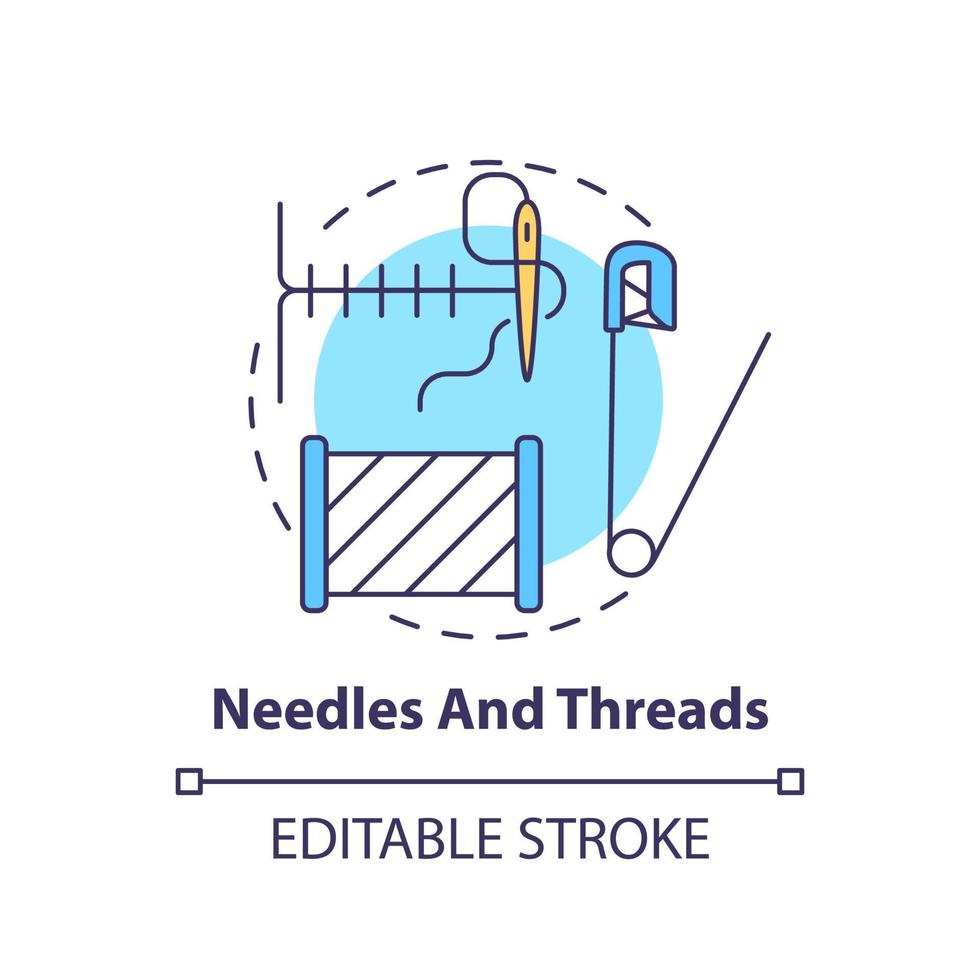 Needles and threads concept icon. Sewing supplies to pack. Emergency preparedness abstract idea thin line illustration. Isolated outline drawing. Editable stroke. vector