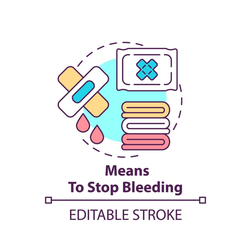 Means to stop bleeding concept icon. First aid kit supplies. Action during war abstract idea thin line illustration. Isolated outline drawing. Editable stroke. vector