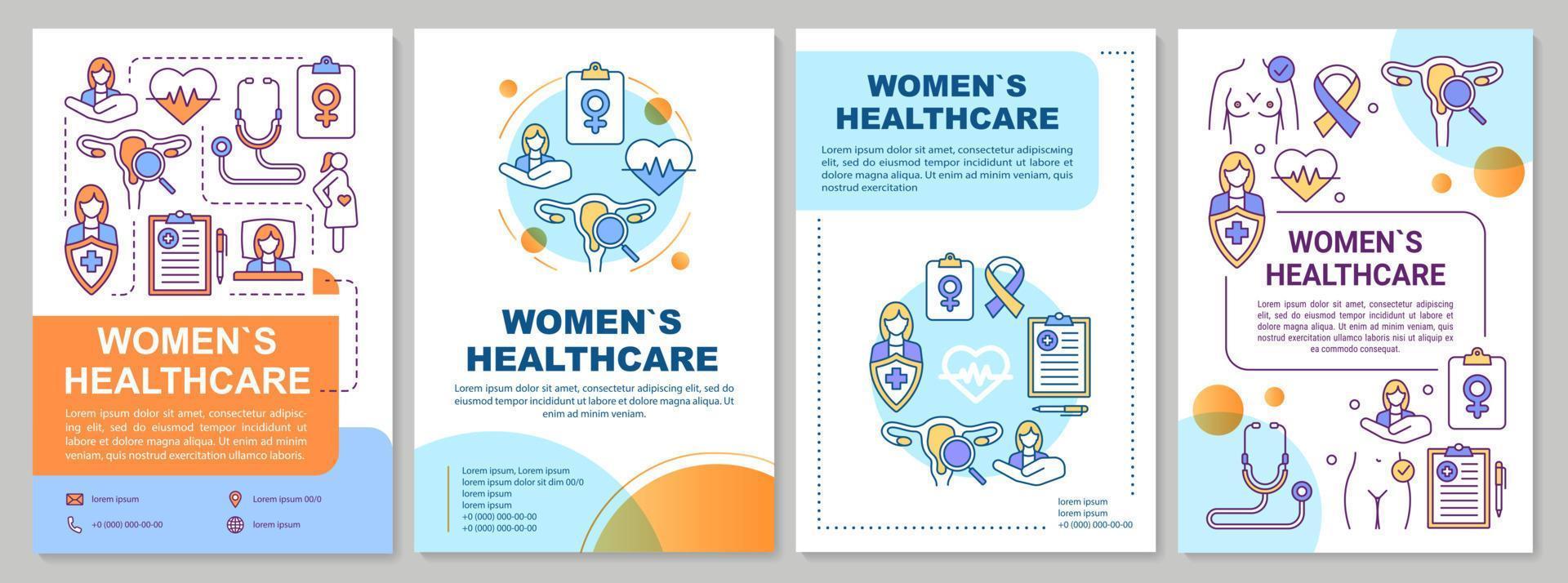 Women healthcare brochure template. Gynecological checkup. Flyer, booklet, leaflet print, cover design with linear illustrations. Vector page layouts for magazines, annual reports, advertising posters