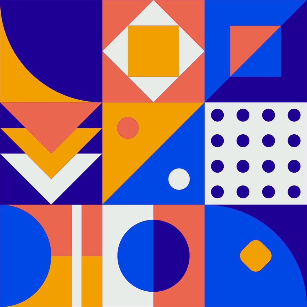 Retro aesthetics in abstract pattern design composition. Art deco inspired vector graphics collage made with simple geometric shapes and grunge textures, useful for poster art and digital prints.