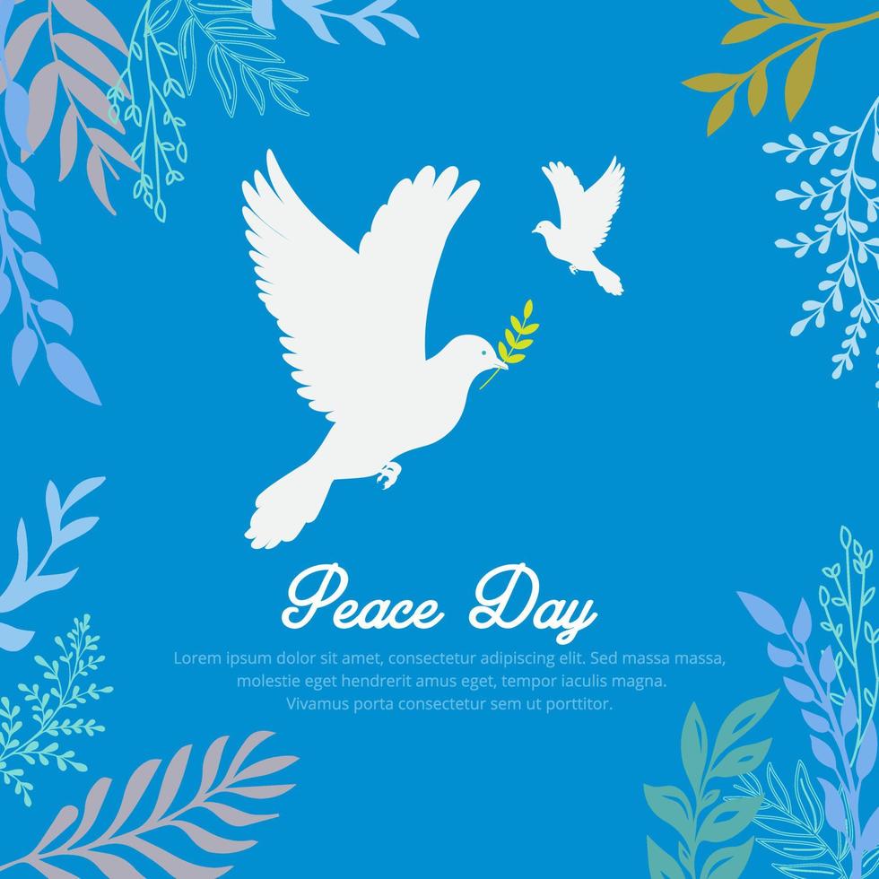 Happy world peace day background design pigeon flying and branch vector