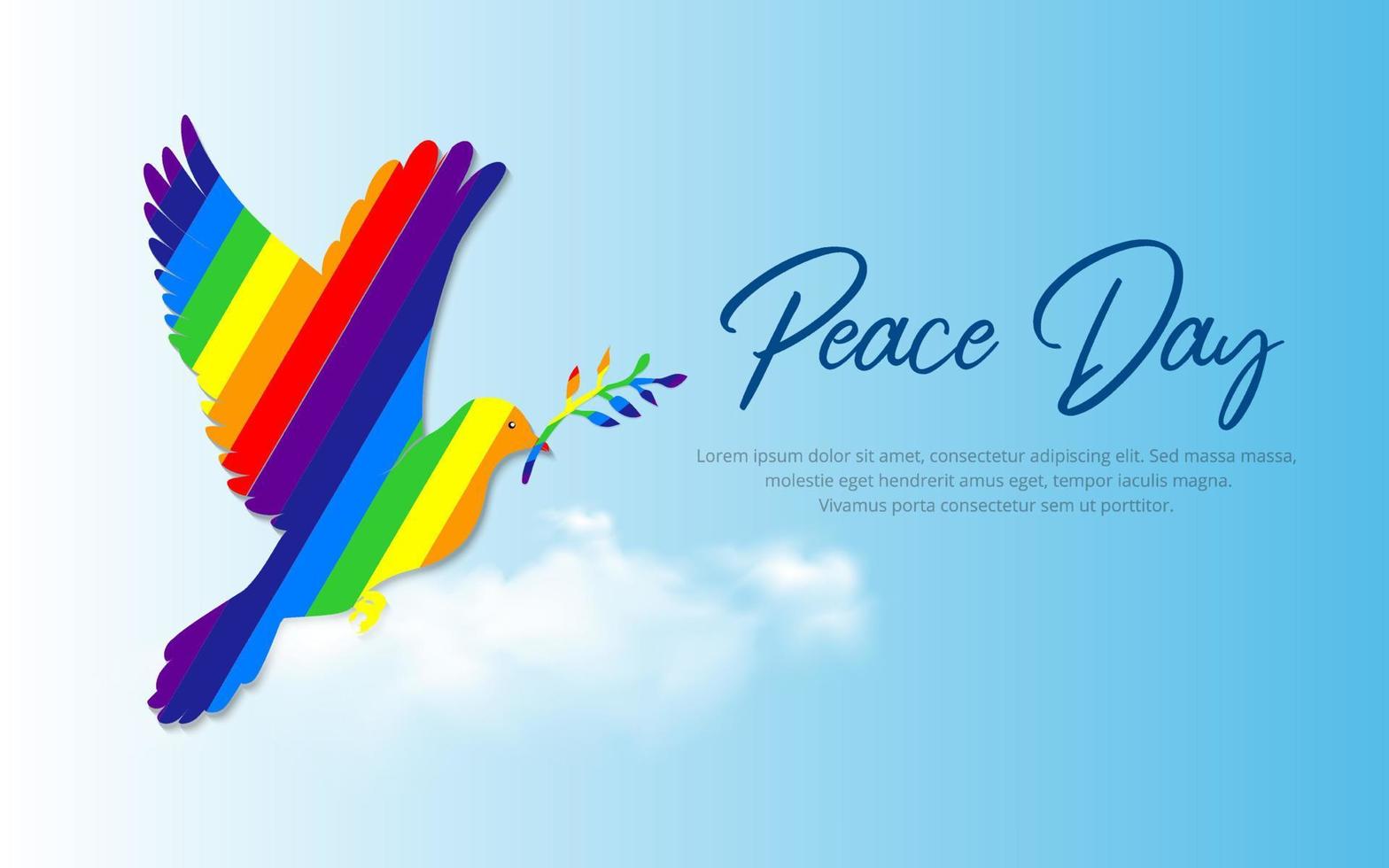 Celebration International peace day background design with pigeon flying and branch vector