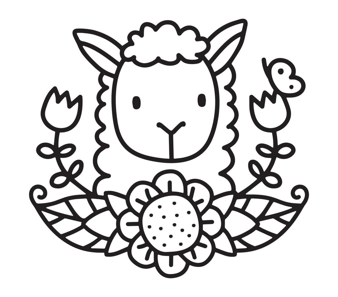 Alpaca and butterfly in flowers vector illustration