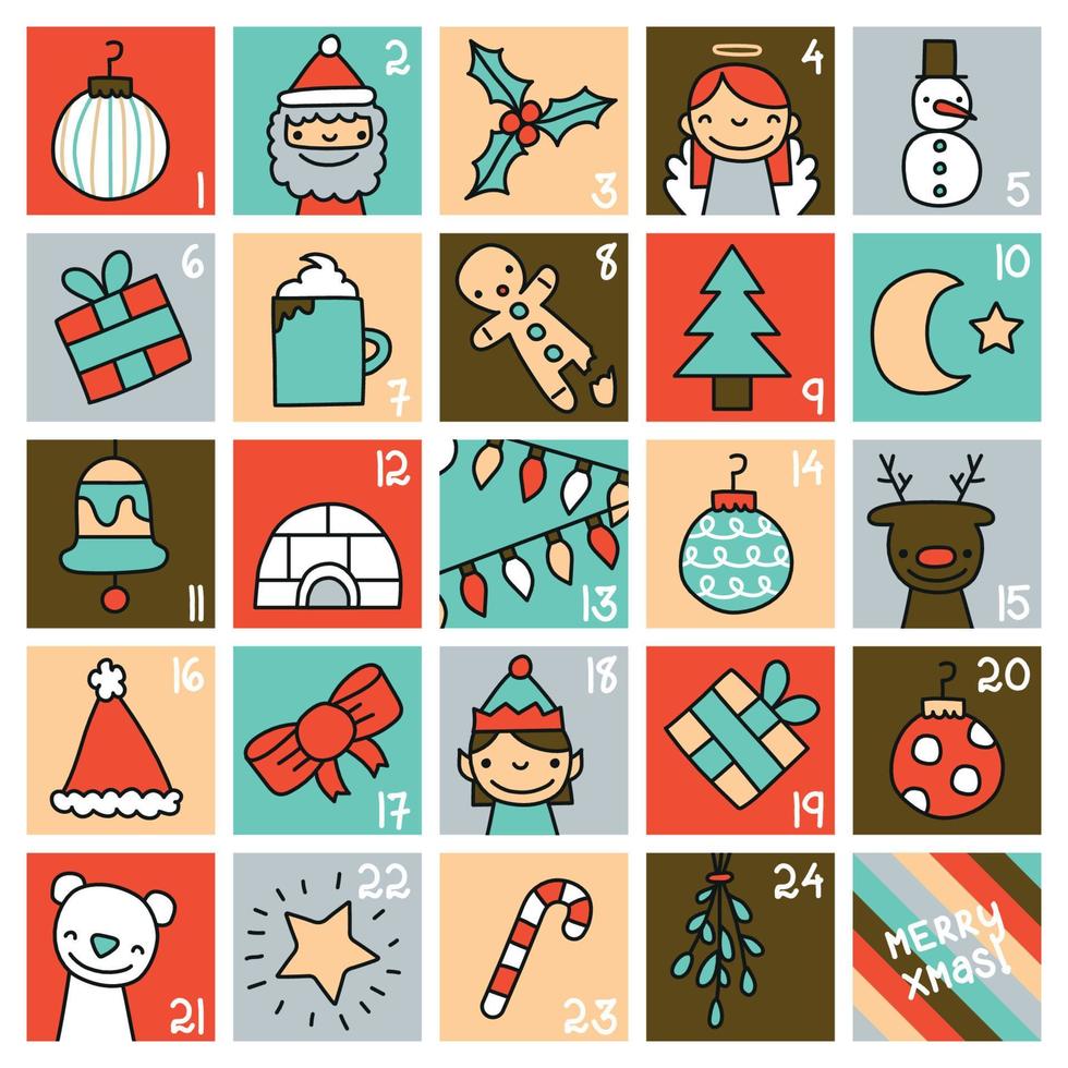 Christmas advent vector illustration set