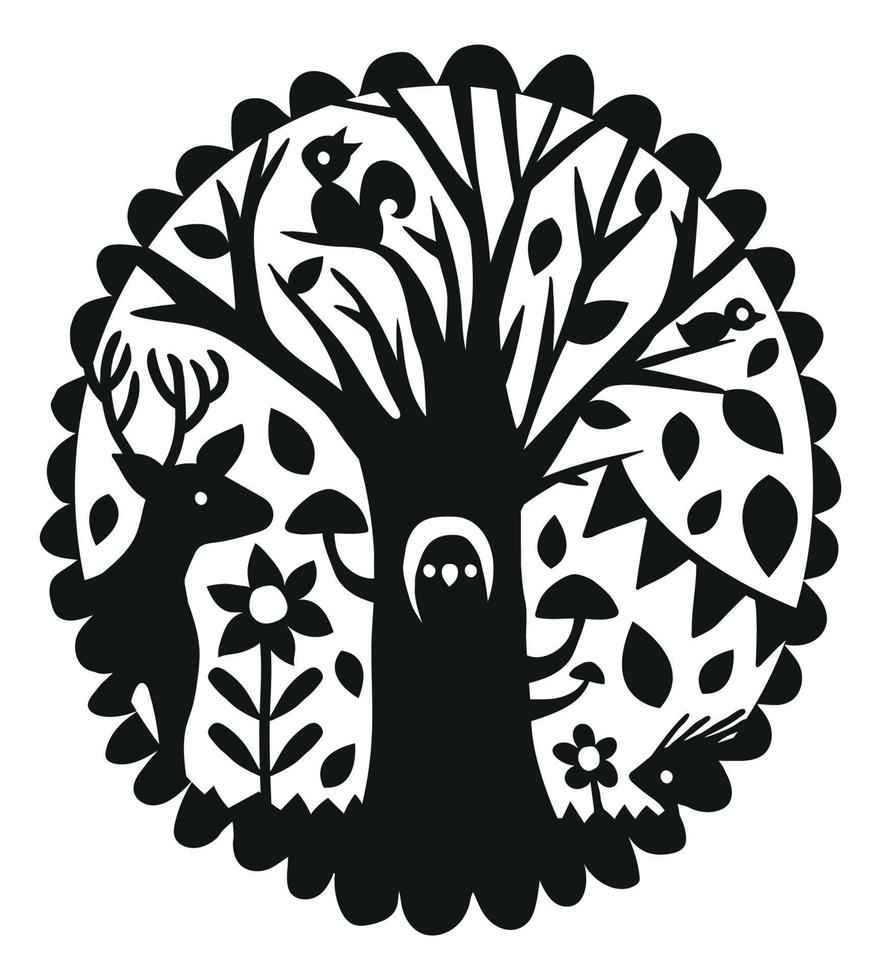 Autumn forest animals silhouette vector illustration