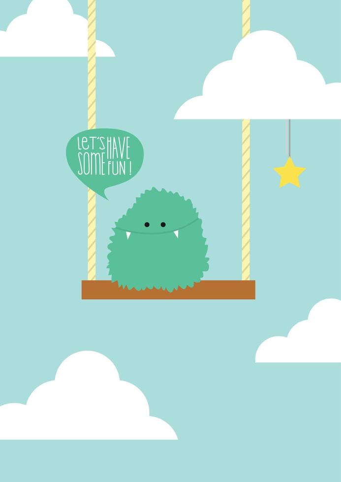 Let's have some fun monster on swing vector illustration